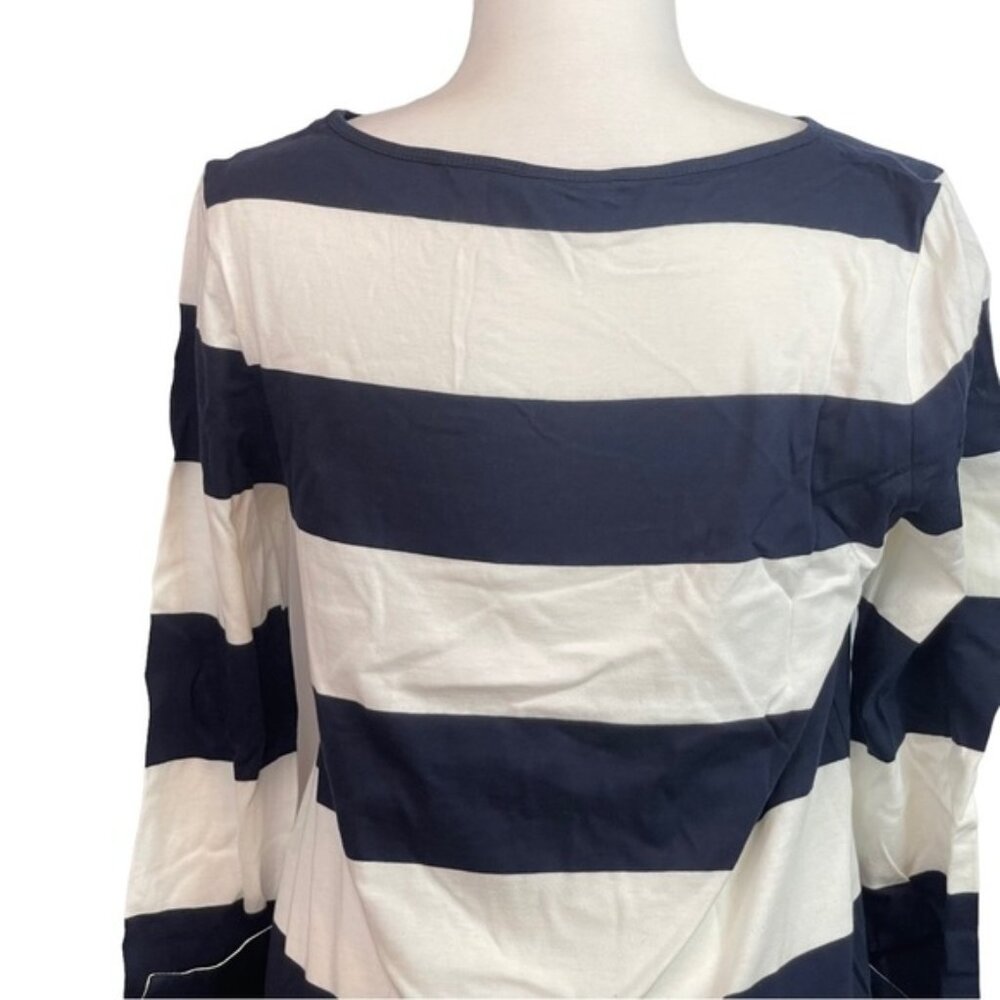 Tommy Hilfiger Blue White Striped Nautical Cotton Blend 3 4 Cuffed Sleev…
